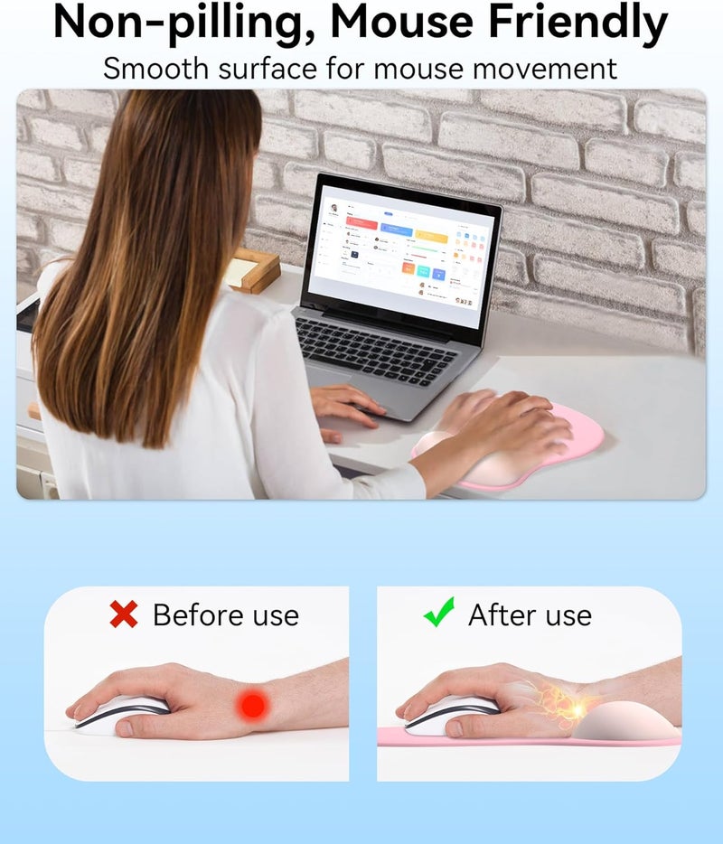 eulps Mouse Pad with Gel Wrist Rest, Ergonomic Comfortable Computer Wrist Support for Laptop, Pain Relief Mousepad with Non-Slip PU Base for Office & Home (Pink) - Image 3